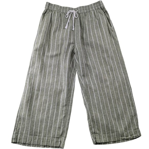 Beach Lunch Lounge Capri Pull On Womens Small Linen Blend Crop Green Striped - Picture 1 of 9